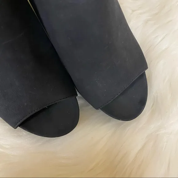 🛍️ Calvin Klein Naduna Black Suede Peep Open Toe Slingback Wedge Heels Size 6