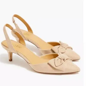 👀 J Crew cream suede bow pin up retro kitten heels size 10.5