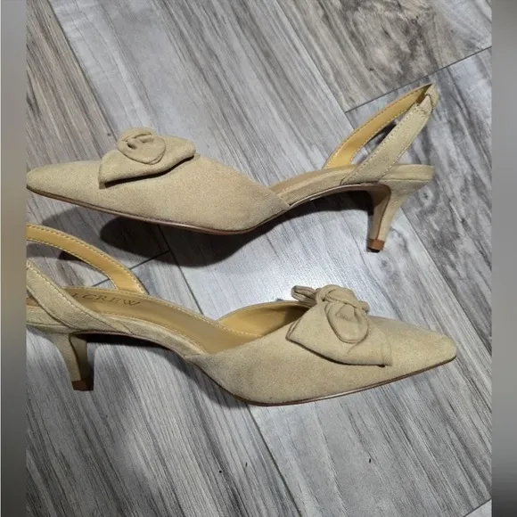 👀 J Crew cream suede bow pin up retro kitten heels size 10.5