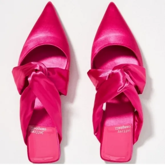 🆕️ Jeffrey Campbell Tied Down Knot Mules in Fuschia Satin