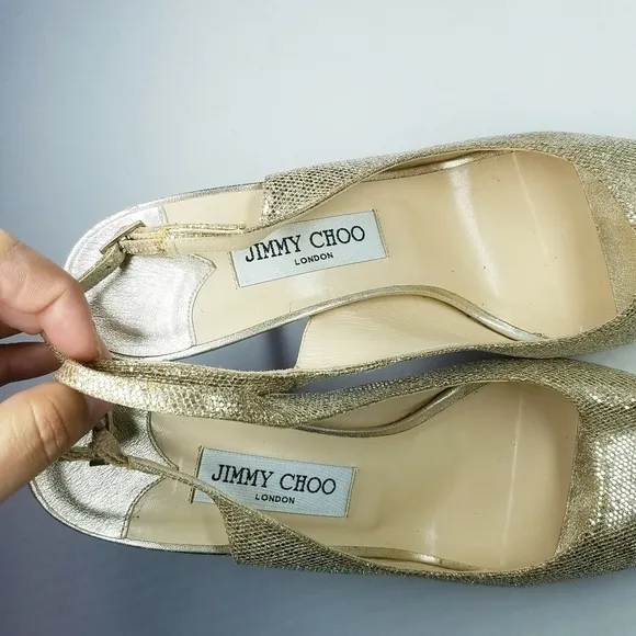 🌸 Jimmy Choo | Golden Slingback Peep toe heels
