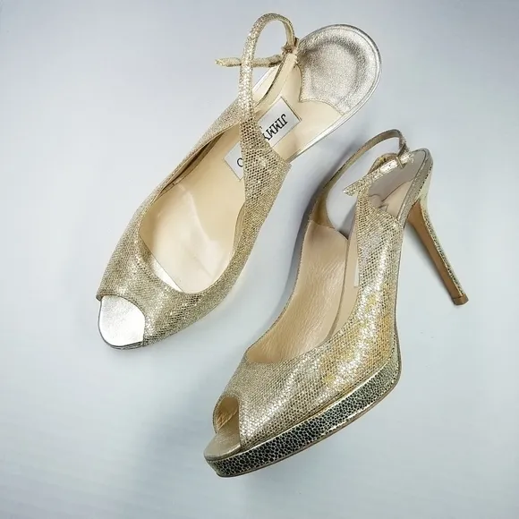 🌸 Jimmy Choo | Golden Slingback Peep toe heels