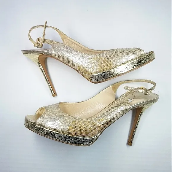 🌸 Jimmy Choo | Golden Slingback Peep toe heels