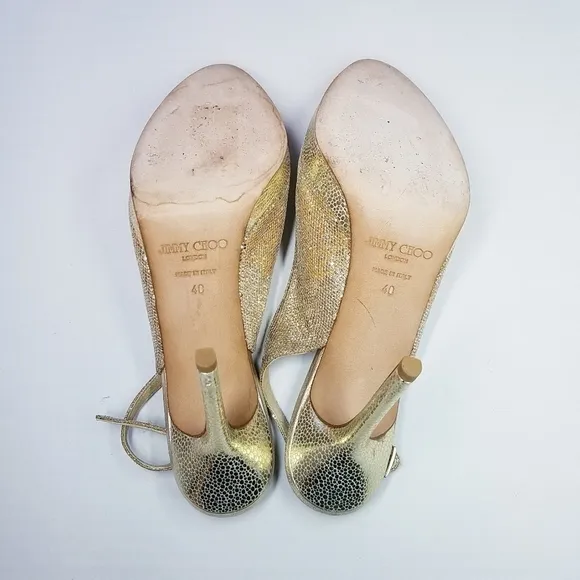 🌸 Jimmy Choo | Golden Slingback Peep toe heels