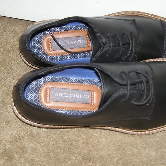 👞 NEW size 8M MENS Vince Camuto Black Leather Dress shoes Oxford
