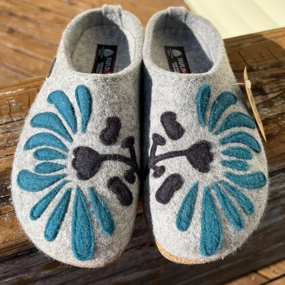 ⭐️ RARE⭐️ NWT Haflinger 38 Grizzly Blooming Blue Clog Slipper Birkenstock-like
