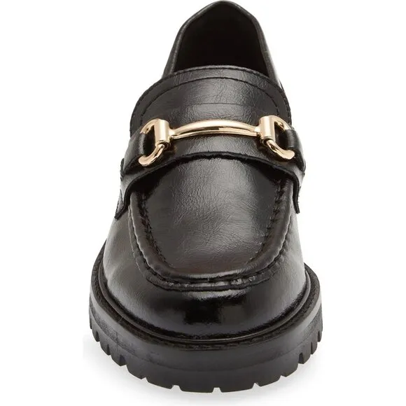 🆕 STEVE MADDEN Mistor Loafer Shoe Gold Chain Black 9
