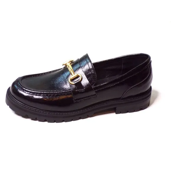 🆕 STEVE MADDEN Mistor Loafer Shoe Gold Chain Black 9