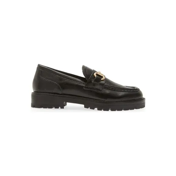 🆕 STEVE MADDEN Mistor Loafer Shoe Gold Chain Black 9