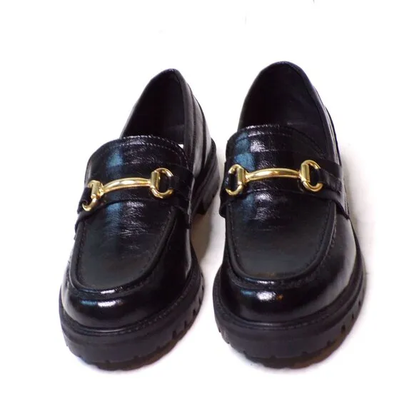 🆕 STEVE MADDEN Mistor Loafer Shoe Gold Chain Black 9
