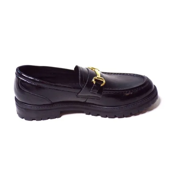 🆕 STEVE MADDEN Mistor Loafer Shoe Gold Chain Black 9