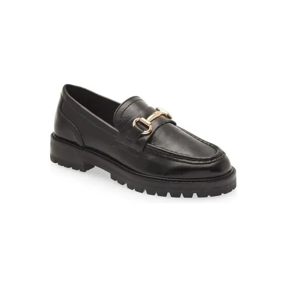 🆕 STEVE MADDEN Mistor Loafer Shoe Gold Chain Black 9