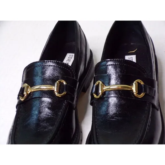🆕 STEVE MADDEN Mistor Loafer Shoe Gold Chain Black 9