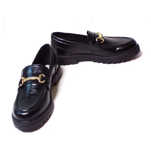 🆕 STEVE MADDEN Mistor Loafer Shoe Gold Chain Black 9