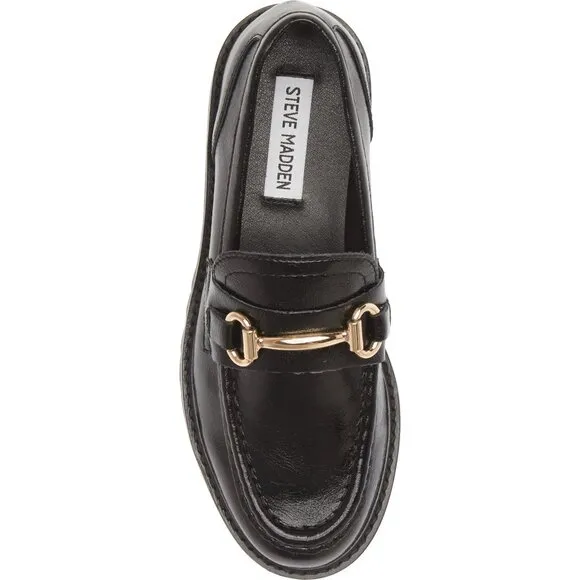 🆕 STEVE MADDEN Mistor Loafer Shoe Gold Chain Black 9