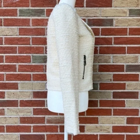 🔥 Truth and Pride Boucle Double Zipper Cream White Long Sleeve Moto Jacket