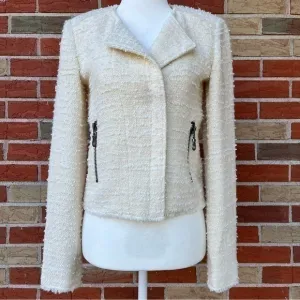 🔥 Truth and Pride Boucle Double Zipper Cream White Long Sleeve Moto Jacket