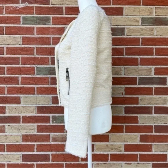 🔥 Truth and Pride Boucle Double Zipper Cream White Long Sleeve Moto Jacket