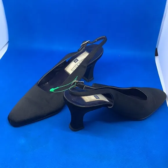 👠 Vintage rhinestone &amp; Satin? Givenchy Black Sling back Heels Size 35