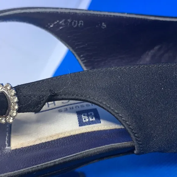 👠 Vintage rhinestone &amp; Satin? Givenchy Black Sling back Heels Size 35