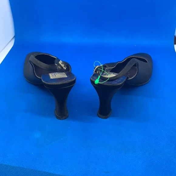 👠 Vintage rhinestone &amp; Satin? Givenchy Black Sling back Heels Size 35
