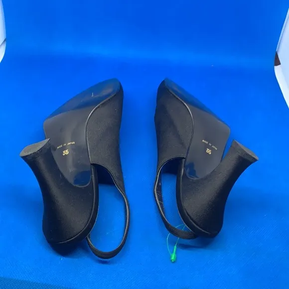 👠 Vintage rhinestone &amp; Satin? Givenchy Black Sling back Heels Size 35