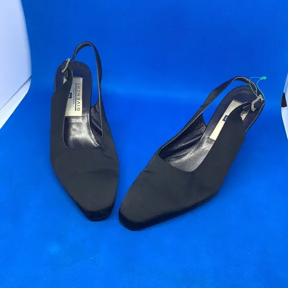 👠 Vintage rhinestone &amp; Satin? Givenchy Black Sling back Heels Size 35