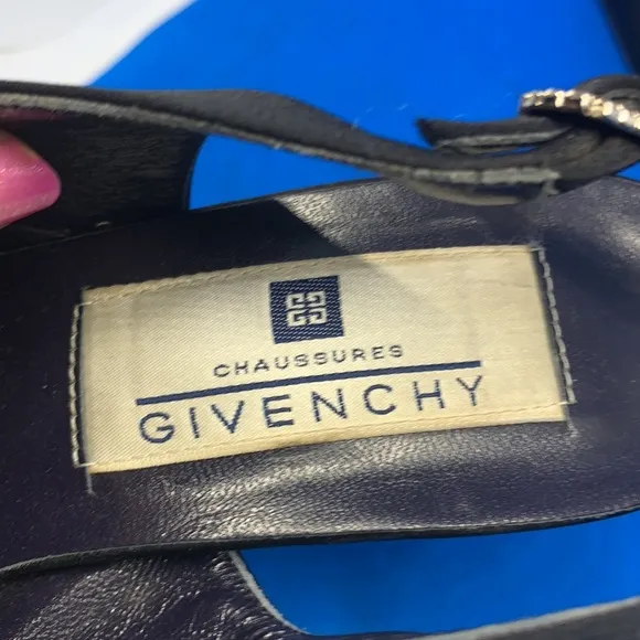 👠 Vintage rhinestone &amp; Satin? Givenchy Black Sling back Heels Size 35