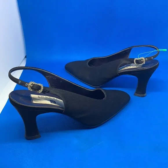 👠 Vintage rhinestone &amp; Satin? Givenchy Black Sling back Heels Size 35