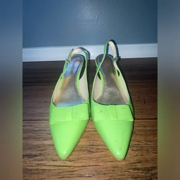 💚 Y2k Slingback heels kitten heels bow heels vintage green pumps patent heel
