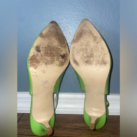 💚 Y2k Slingback heels kitten heels bow heels vintage green pumps patent heel
