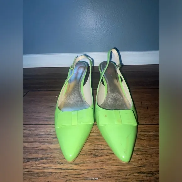 💚 Y2k Slingback heels kitten heels bow heels vintage green pumps patent heel