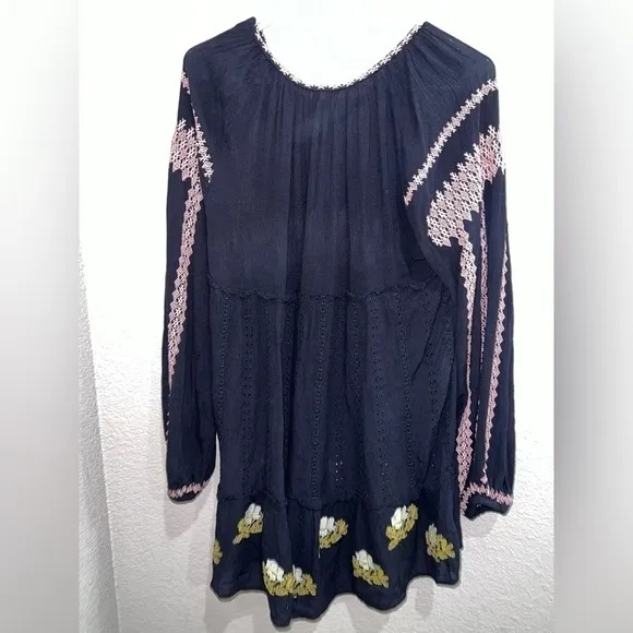 $168-Retail FREE PEOPLE Women Black Wild horses Embroidered Mini Dress
