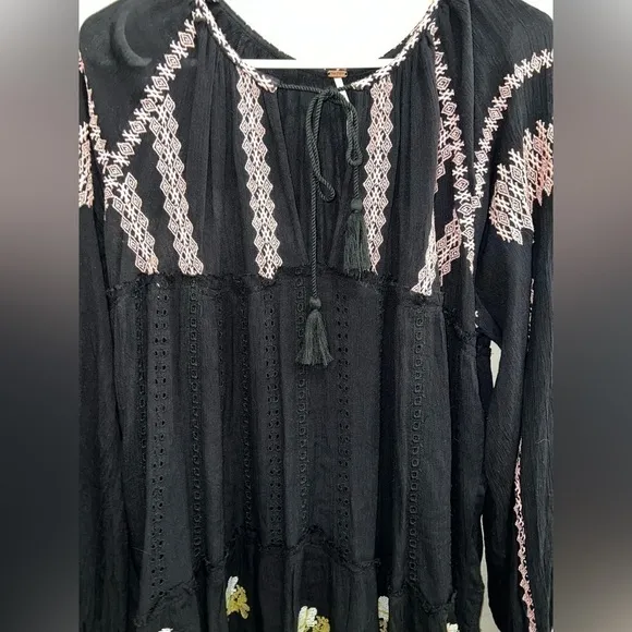 $168-Retail FREE PEOPLE Women Black Wild horses Embroidered Mini Dress