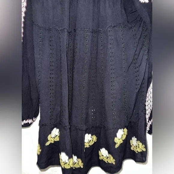 $168-Retail FREE PEOPLE Women Black Wild horses Embroidered Mini Dress
