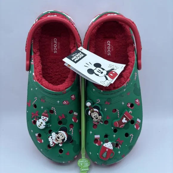 2024 Disney Fleece Lined Mickey Minnie Holiday Christmas Crocs Clogs M10/W12NEW!