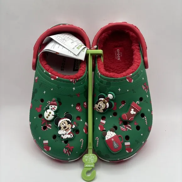 2024 Disney Fleece Lined Mickey Minnie Holiday Christmas Crocs Clogs M6/W8 NEW!