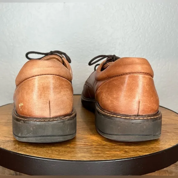203. ECCO Mens Holton Leather Oxfords Apron Toe Cognac Brown Tan 10