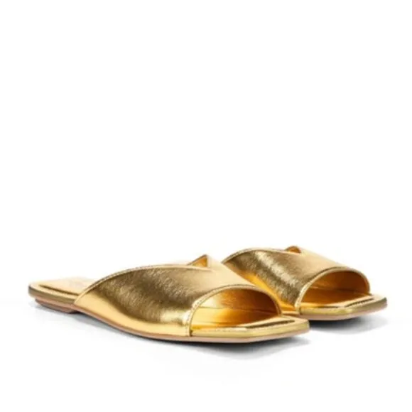 27 EDIT NATURALIZER Zelda Faux Leather Slide Sandal In Deep Gold (WIDE)