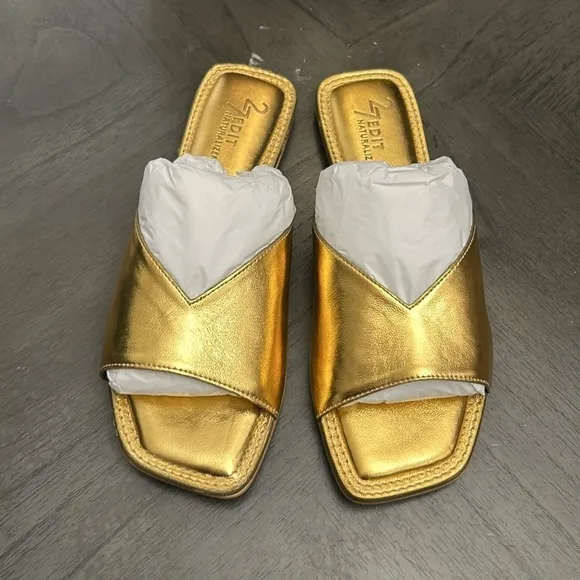 27 EDIT NATURALIZER Zelda Faux Leather Slide Sandal In Deep Gold (WIDE)