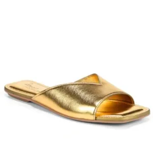 27 EDIT NATURALIZER Zelda Faux Leather Slide Sandal In Deep Gold (WIDE)