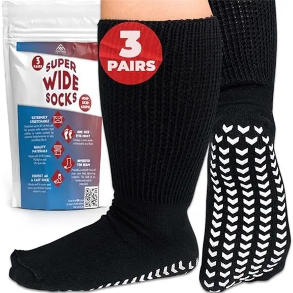 3 Pairs Extra Wide Socks for Swollen Feet, Diabetic Socks for Men, Non Slip Sock