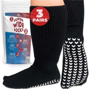 3 Pairs Extra Wide Socks for Swollen Feet, Diabetic Socks for Men, Non Slip Sock