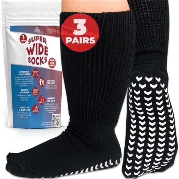 3 Pairs Extra Wide Socks for Swollen Feet, Diabetic Socks for Men, Non Slip Sock