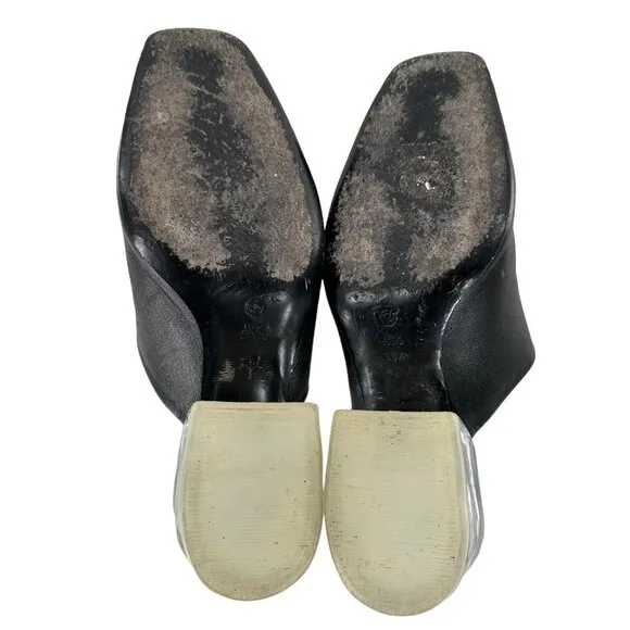 3.1 PHILLIP LIM Clear Plexi Heel Black Leather Square Toe Mules Size 36.5 Clogs