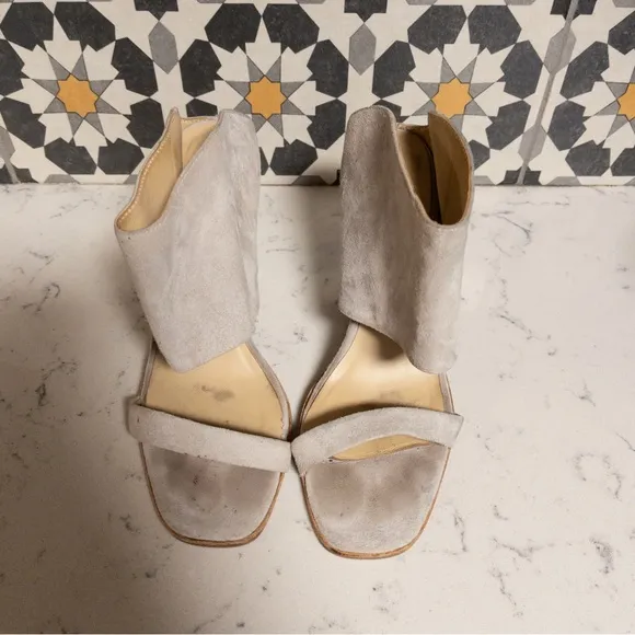 42 Gold Linx Ecru Beige Neutral Double Strap Mules Slides Rectangle Heels Size 8