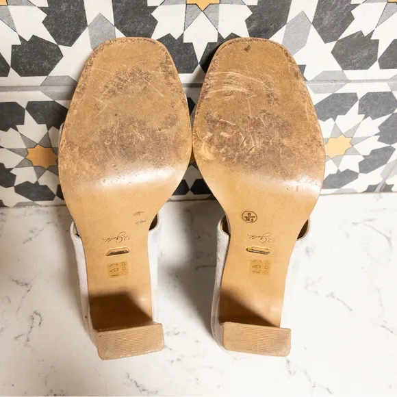 42 Gold Linx Ecru Beige Neutral Double Strap Mules Slides Rectangle Heels Size 8