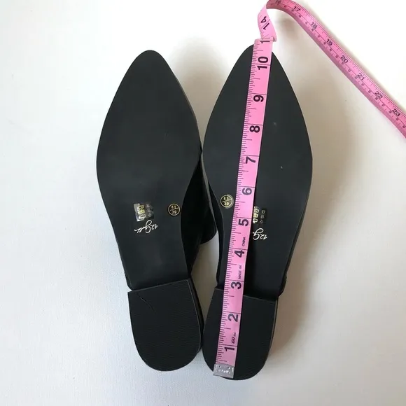 42 Gold Rue Black Leather Loafer Mules Size 8.5