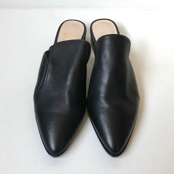 42 Gold Rue Black Leather Loafer Mules Size 8.5