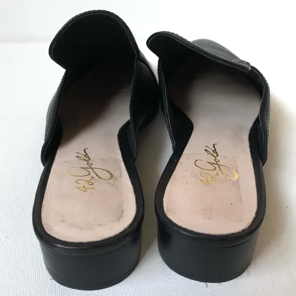 42 Gold Rue Black Leather Loafer Mules Size 8.5
